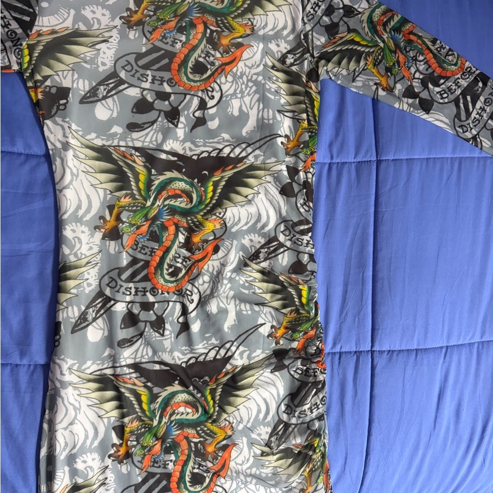 Ed Hardy Multicolor Tattoo-Print Crewneck Top - Picture 6 of 10